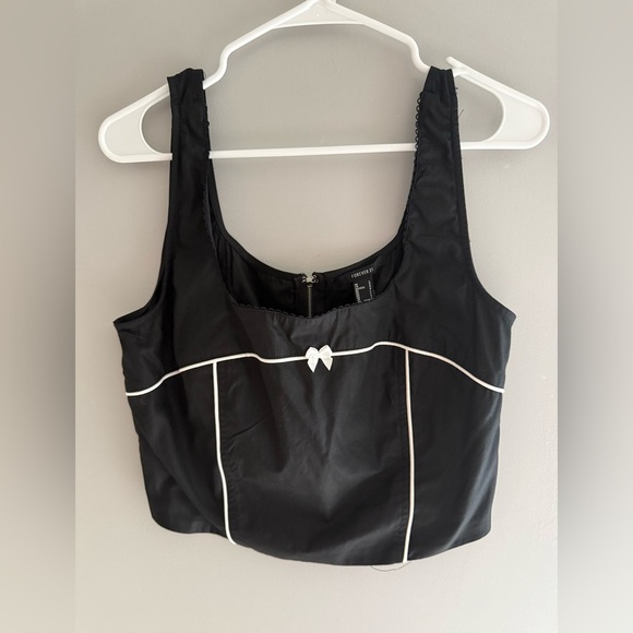 Forever 21 Womens Black Corset Cropped Tank Top SZ MD New Bow Summer Coquette - Picture 1 of 8